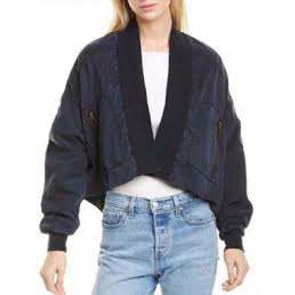 Young Fabulous & Broke Fara Bomber Jacket Women M Black Cropped Tencel Boho